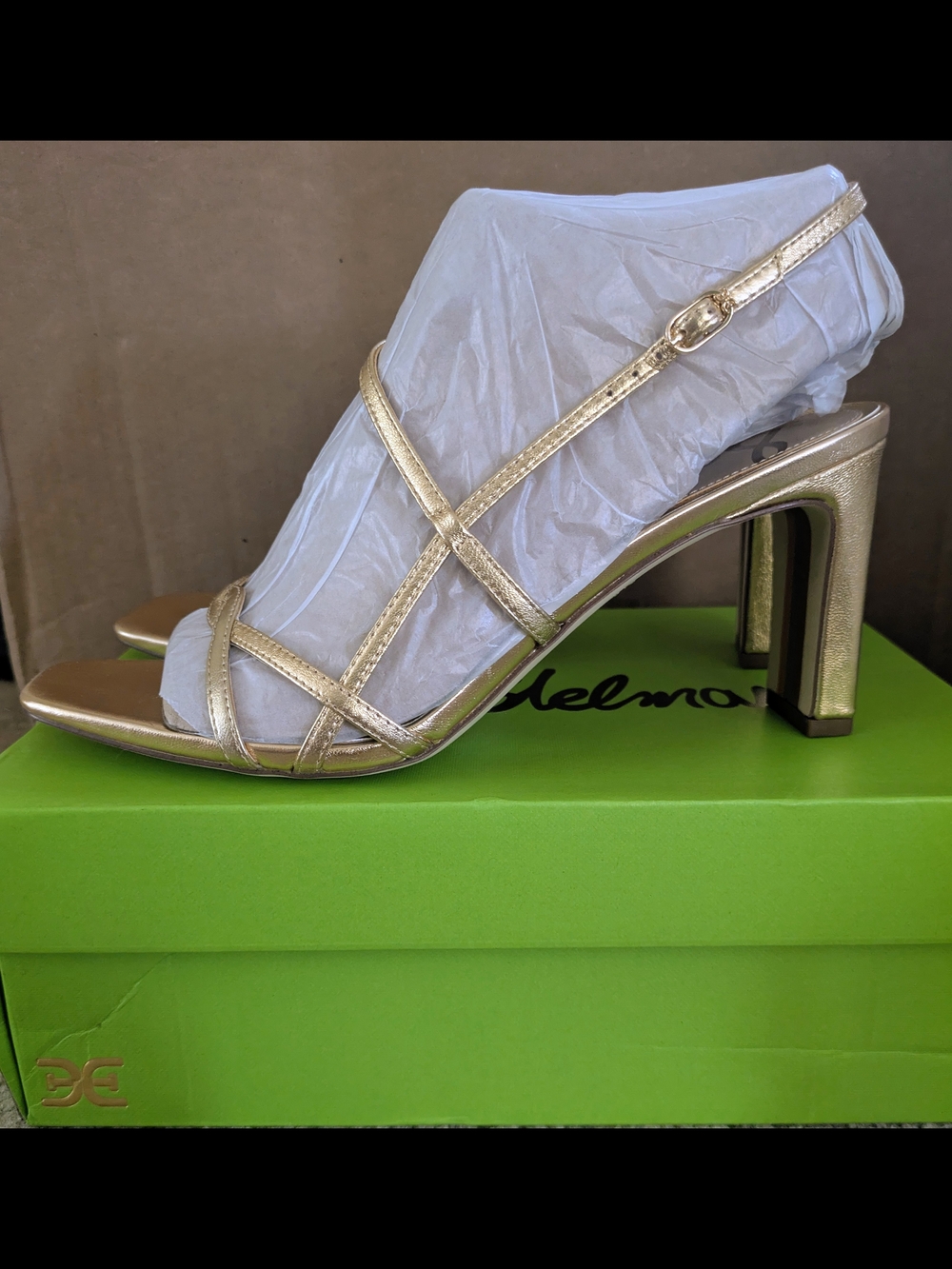 Sam Edelman Gold Strappy Block Heel Sandal - Women 9.5